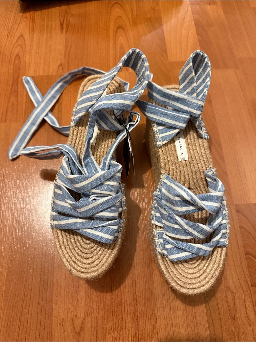 NWT Zara Blue Stripe Espadrille Platform Sandals